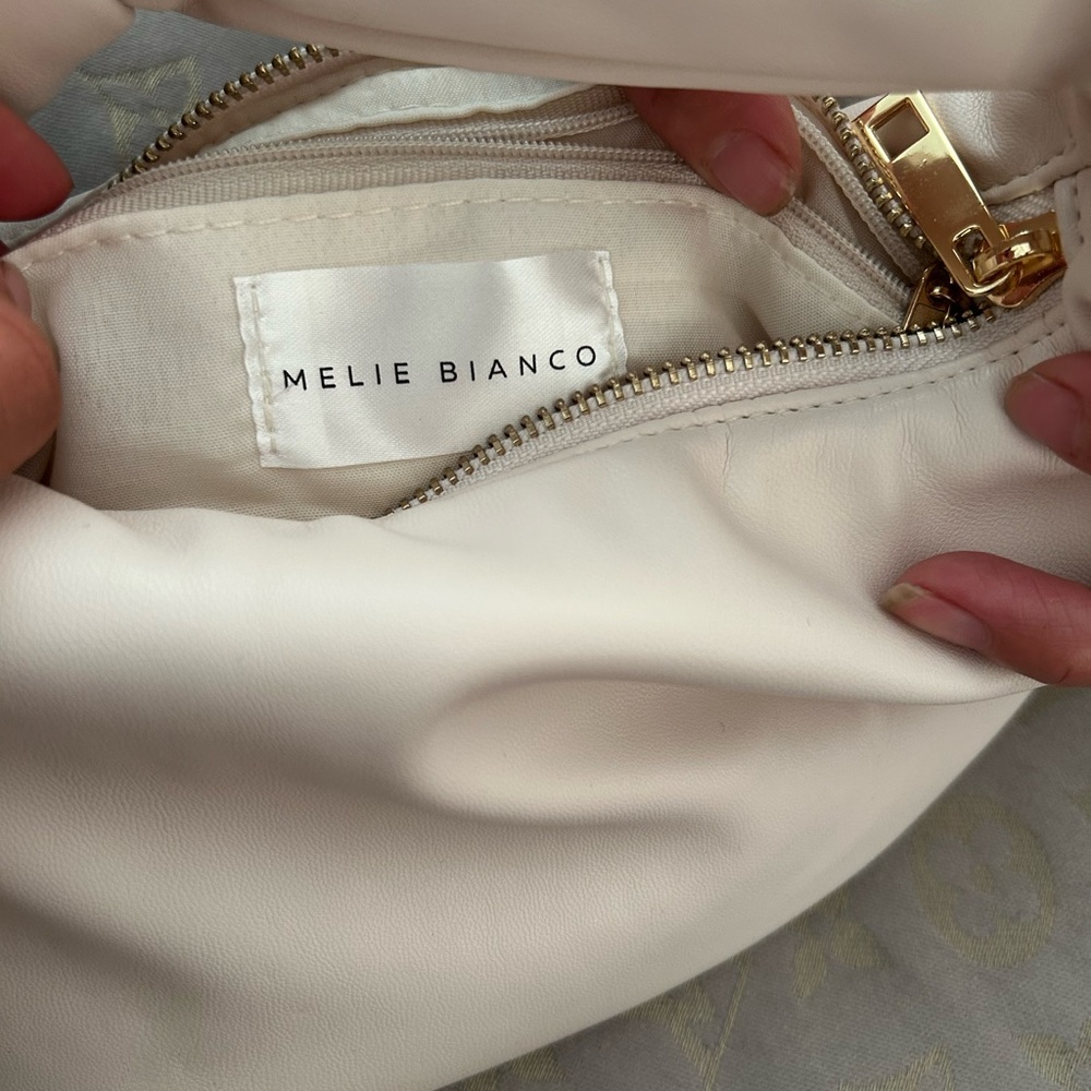 Melie Bianco Cream Handbag with Gold Zipper
